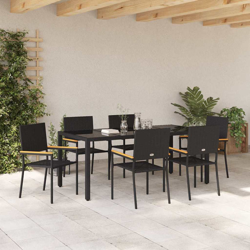 vidaXL Kert étkező szett 7 pcs Fekete 150 x 90 x 75 cm polirattan