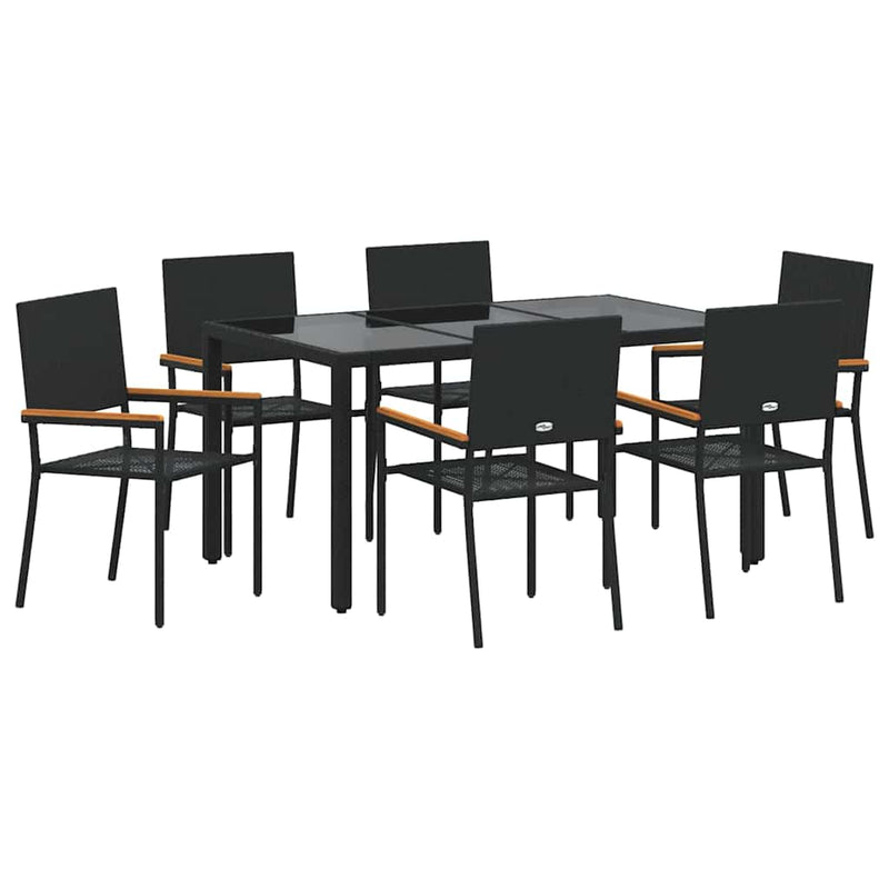 vidaXL Kert étkező szett 7 pcs Fekete 150 x 90 x 75 cm polirattan
