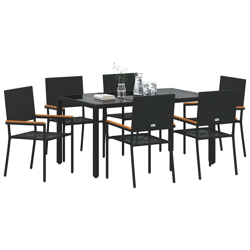 vidaXL Kert étkező szett 7 pcs Fekete 150 x 90 x 75 cm polirattan
