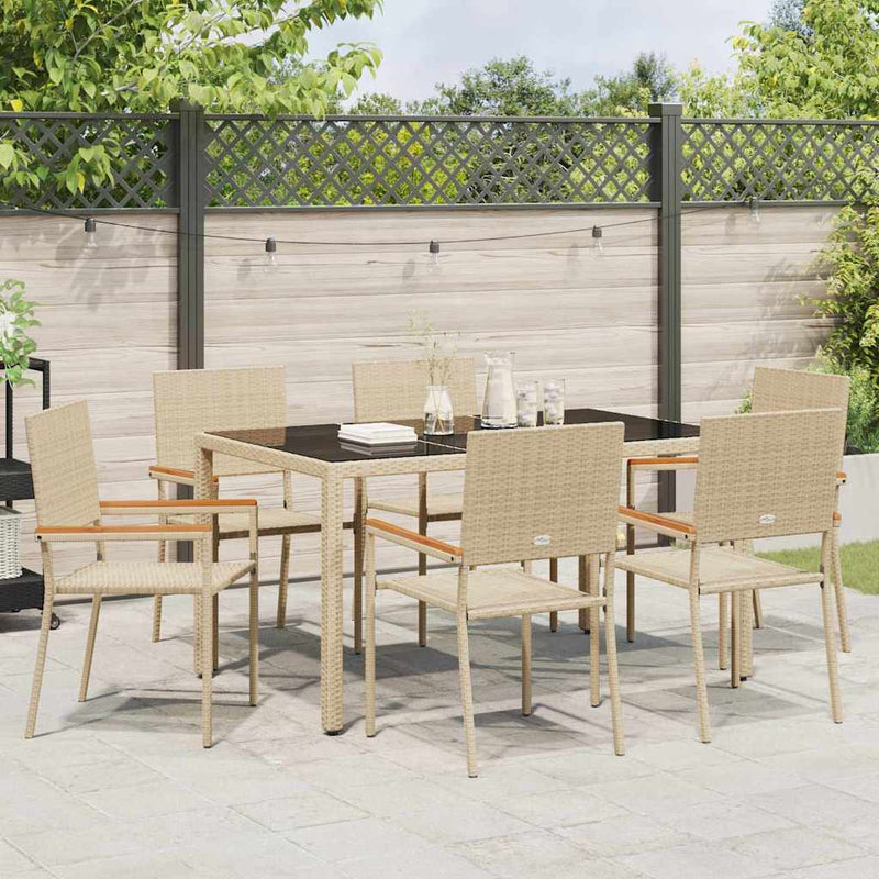 vidaXL Kert étkező szett 7 pcs Bézs 150 x 90 x 75 cm polirattan