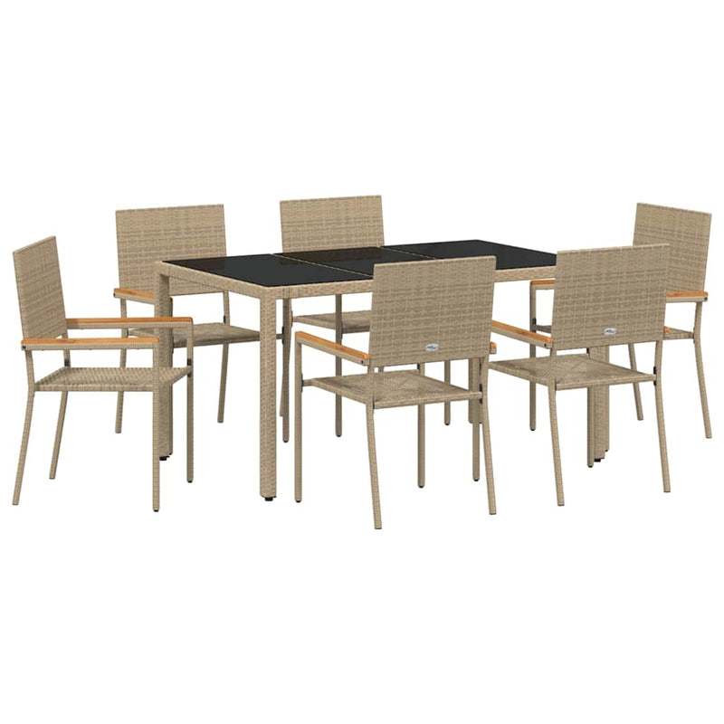 vidaXL Kert étkező szett 7 pcs Bézs 150 x 90 x 75 cm polirattan