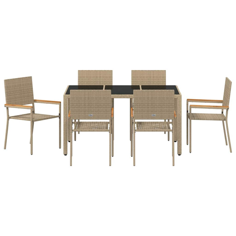 vidaXL Kert étkező szett 7 pcs Bézs 150 x 90 x 75 cm polirattan