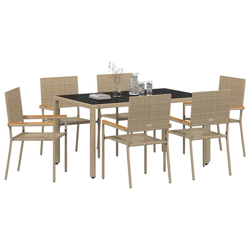 vidaXL Kert étkező szett 7 pcs Bézs 150 x 90 x 75 cm polirattan
