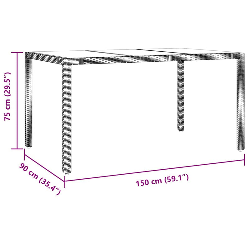 vidaXL Kert étkező szett 7 pcs Bézs 150 x 90 x 75 cm polirattan