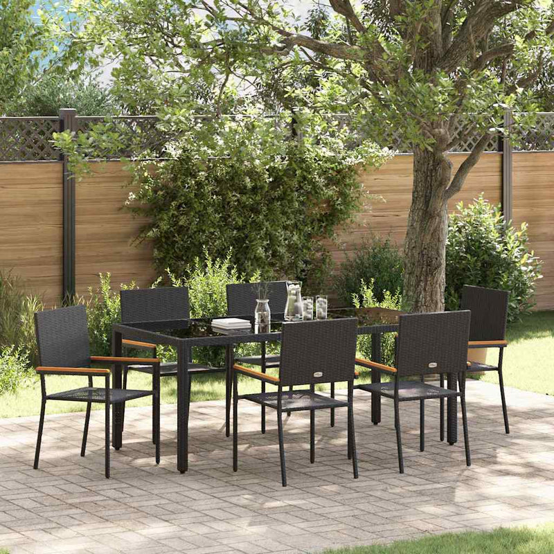 vidaXL Kert étkező szett 7 pcs Fekete 190 x 90 x 75 cm polirattan