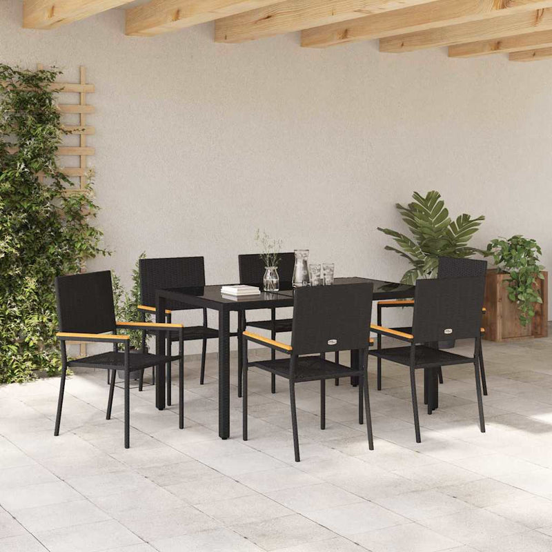 vidaXL Kert étkező szett 7 pcs Fekete 190 x 90 x 75 cm polirattan