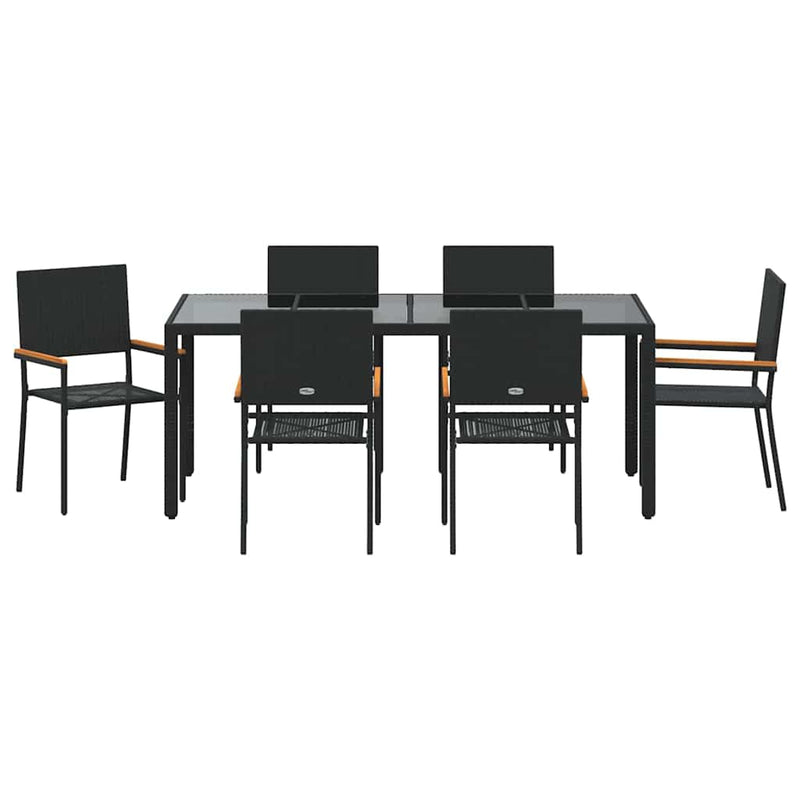 vidaXL Kert étkező szett 7 pcs Fekete 190 x 90 x 75 cm polirattan