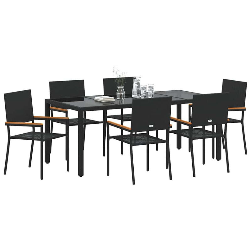 vidaXL Kert étkező szett 7 pcs Fekete 190 x 90 x 75 cm polirattan