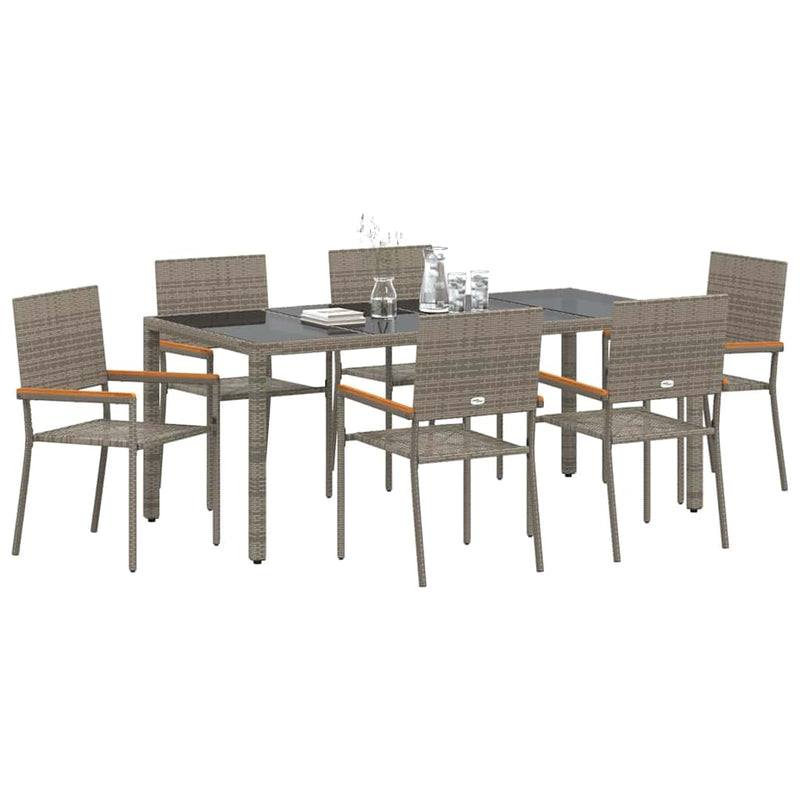 vidaXL Kert étkező szett 7 pcs Szürke 190 x 90 x 75 cm polirattan