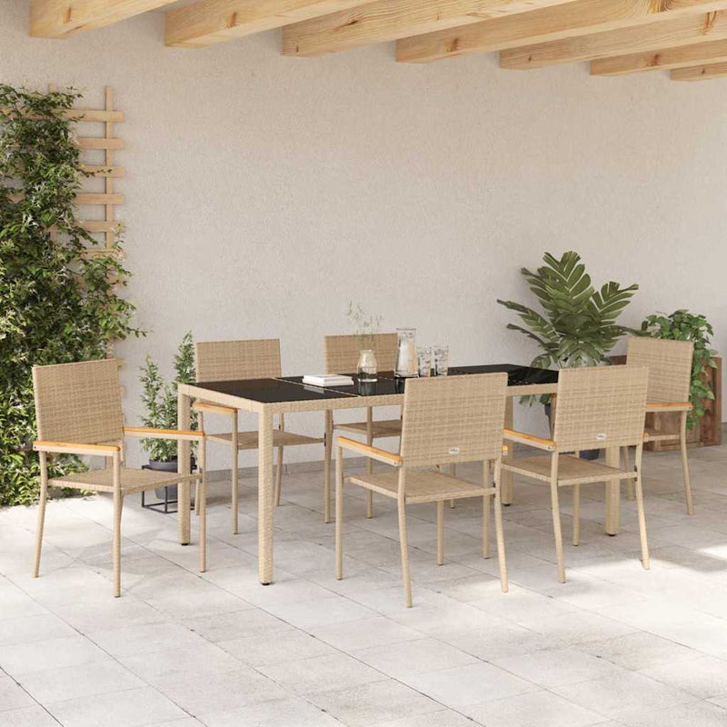 vidaXL Kert étkező szett 7 pcs Beige és fekete 190 x 90 x 75 cm
