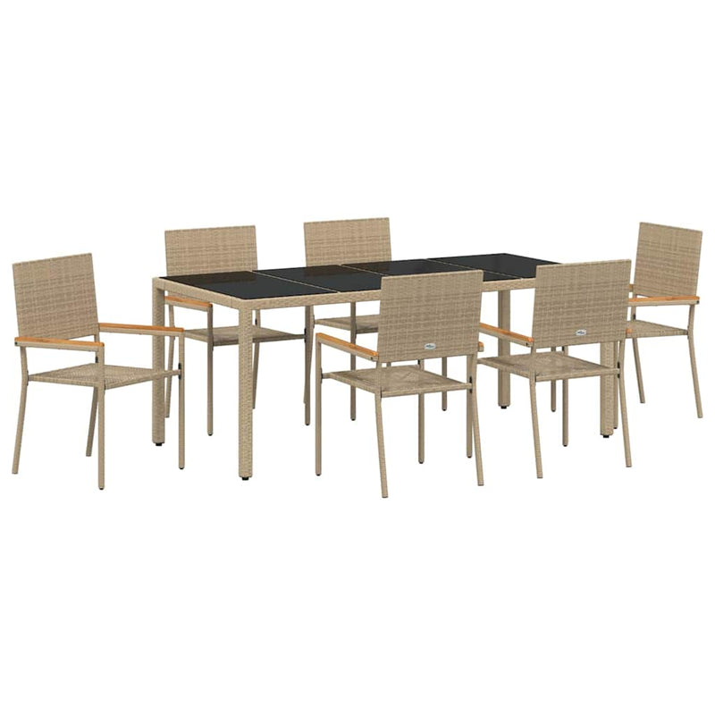 vidaXL Kert étkező szett 7 pcs Beige és fekete 190 x 90 x 75 cm