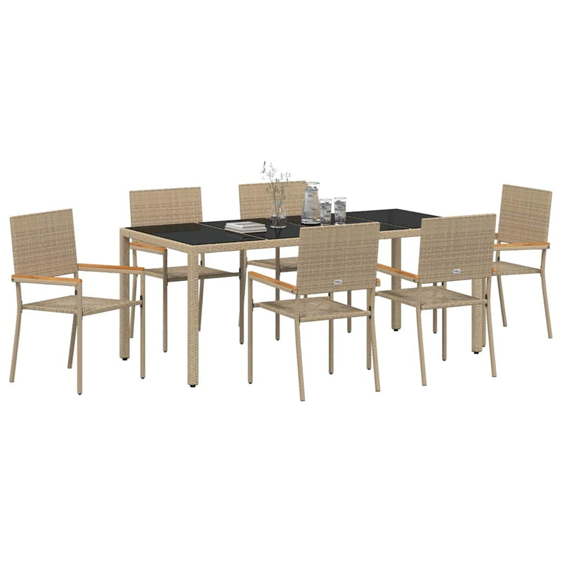 vidaXL Kert étkező szett 7 pcs Beige és fekete 190 x 90 x 75 cm
