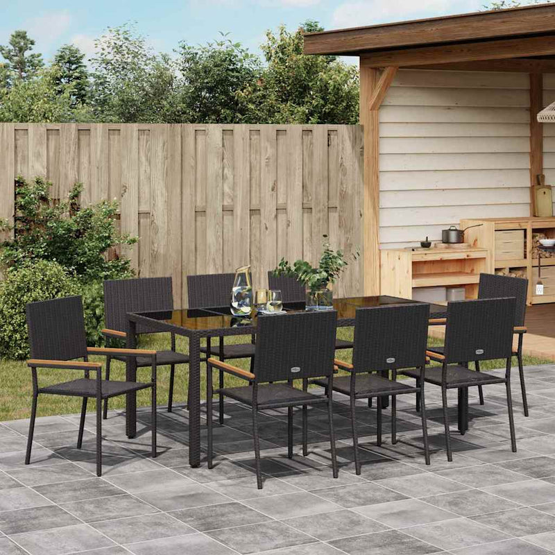 vidaXL Kert étkező szett 9 pcs Fekete 190 x 90 x 75 cm polirattan