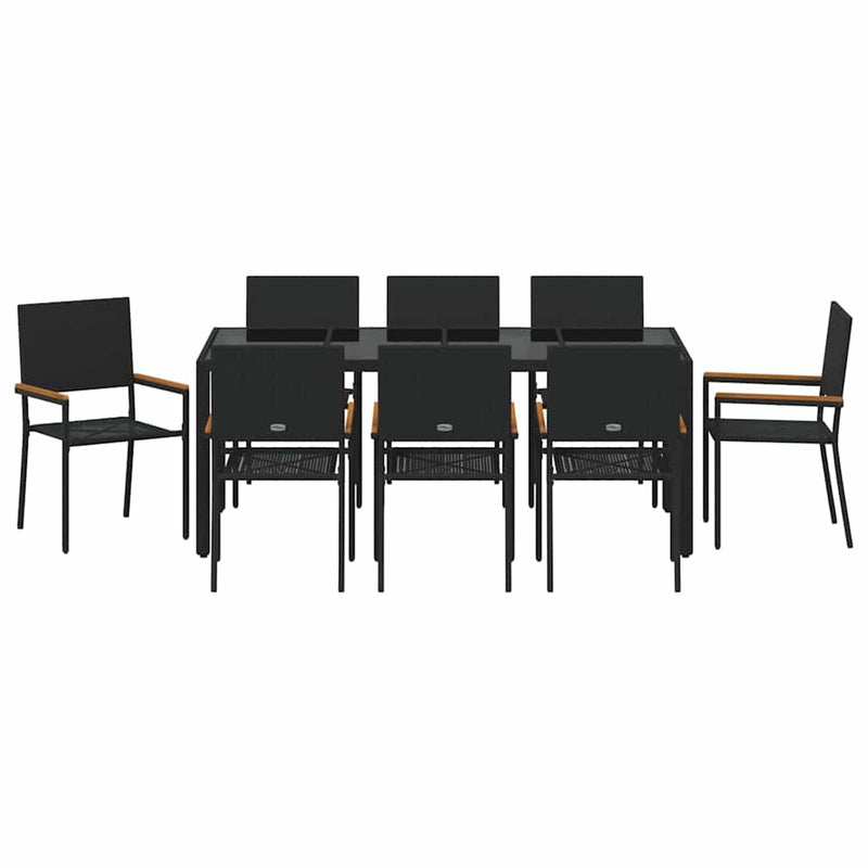 vidaXL Kert étkező szett 9 pcs Fekete 190 x 90 x 75 cm polirattan