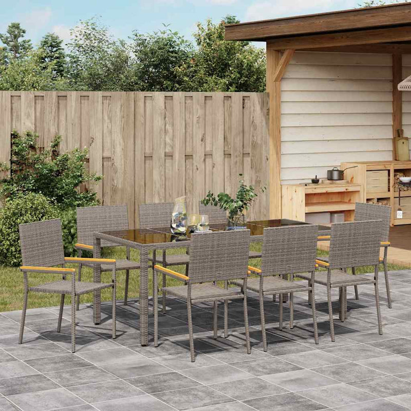 vidaXL Kert étkező szett 9 pcs Szürke 190 x 90 x 75 cm polirattan