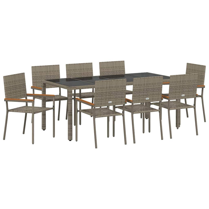 vidaXL Kert étkező szett 9 pcs Szürke 190 x 90 x 75 cm polirattan