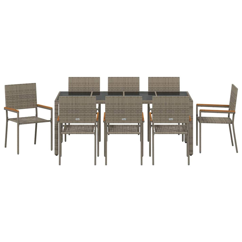 vidaXL Kert étkező szett 9 pcs Szürke 190 x 90 x 75 cm polirattan