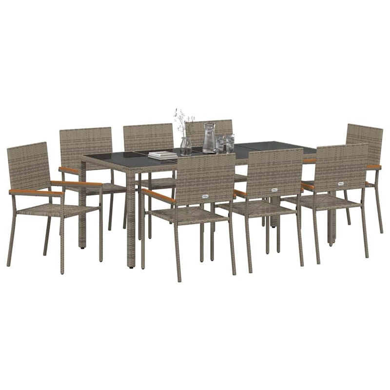 vidaXL Kert étkező szett 9 pcs Szürke 190 x 90 x 75 cm polirattan