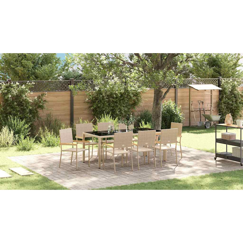 vidaXL Kert étkező szett 9 pcs Bézs 190 x 90 x 75 cm polirattan