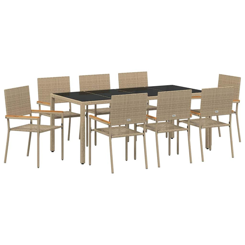 vidaXL Kert étkező szett 9 pcs Bézs 190 x 90 x 75 cm polirattan