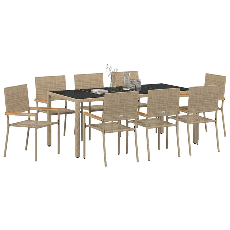 vidaXL Kert étkező szett 9 pcs Bézs 190 x 90 x 75 cm polirattan