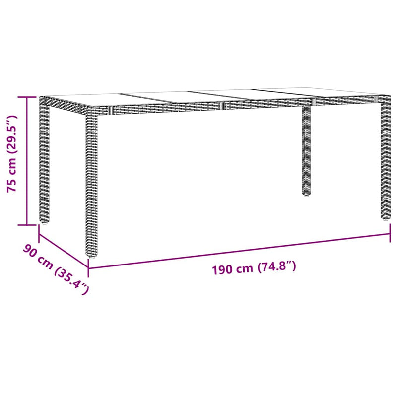 vidaXL Kert étkező szett 9 pcs Bézs 190 x 90 x 75 cm polirattan