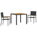 vidaXL Kert étkező szett 3 pcs Fekete polirattan