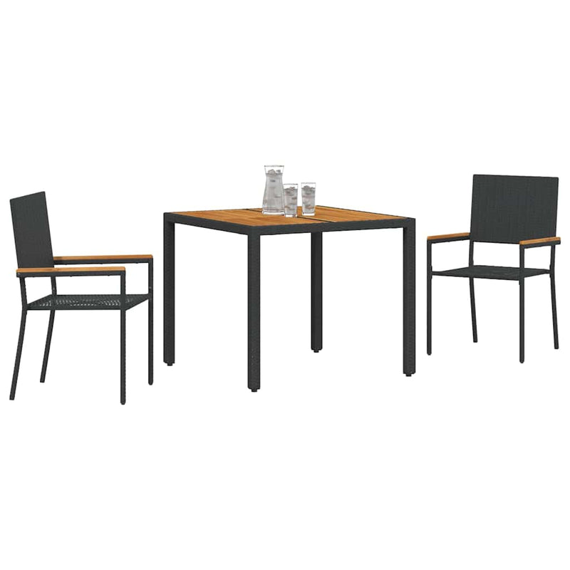 vidaXL Kert étkező szett 3 pcs Fekete és Barna 90 x 90 x 75 cm