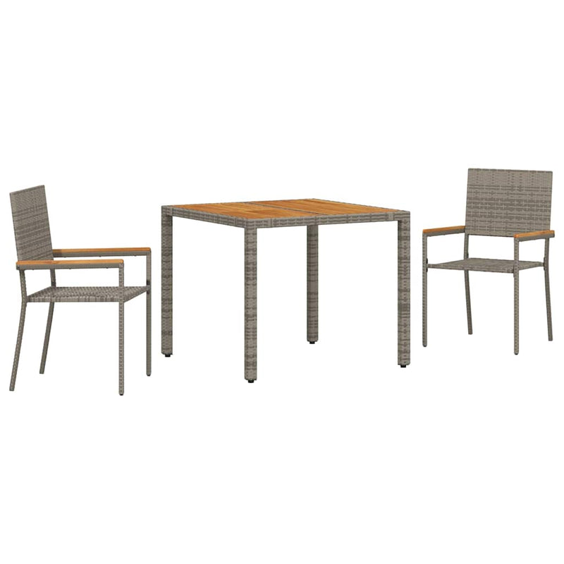 vidaXL Kert étkező szett 3 pcs Szürke 90 x 90 x 75 cm polirattan