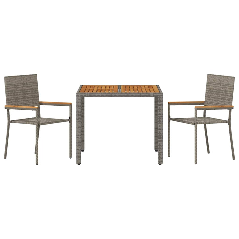 vidaXL Kert étkező szett 3 pcs Szürke 90 x 90 x 75 cm polirattan