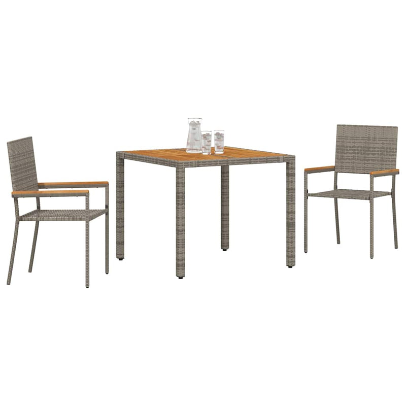 vidaXL Kert étkező szett 3 pcs Szürke 90 x 90 x 75 cm polirattan