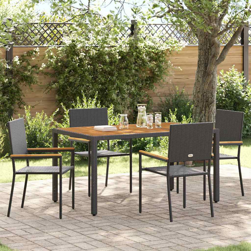 vidaXL Kert étkező szett 5 pcs Fekete és Fa 150 x 90 x 75 cm