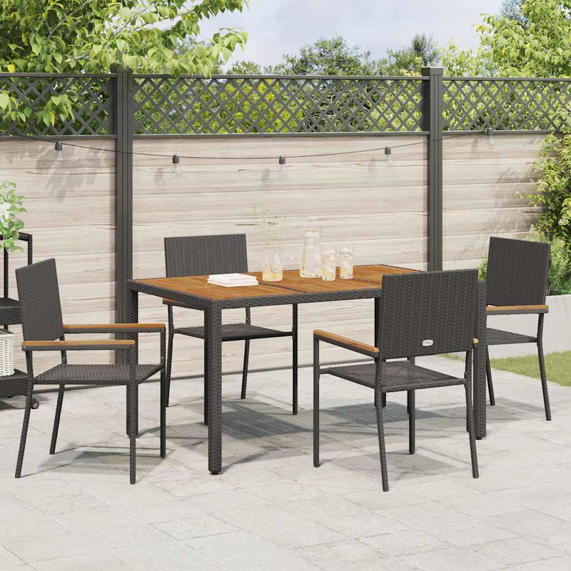 vidaXL Kert étkező szett 5 pcs Fekete és Fa 150 x 90 x 75 cm