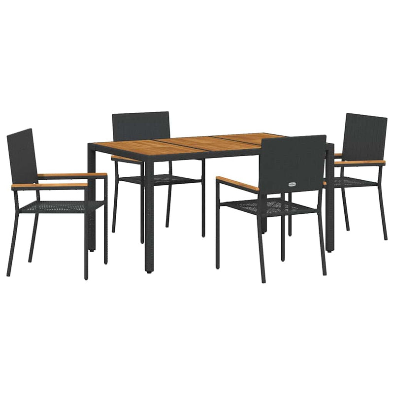 vidaXL Kert étkező szett 5 pcs Fekete és Fa 150 x 90 x 75 cm