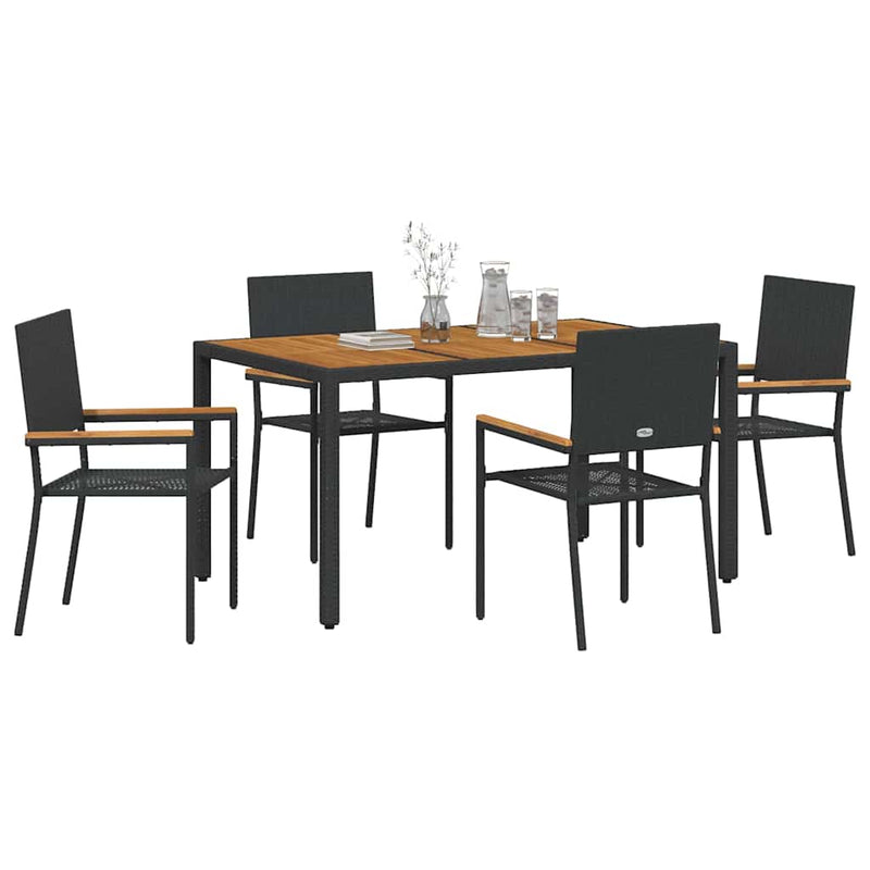 vidaXL Kert étkező szett 5 pcs Fekete és Fa 150 x 90 x 75 cm