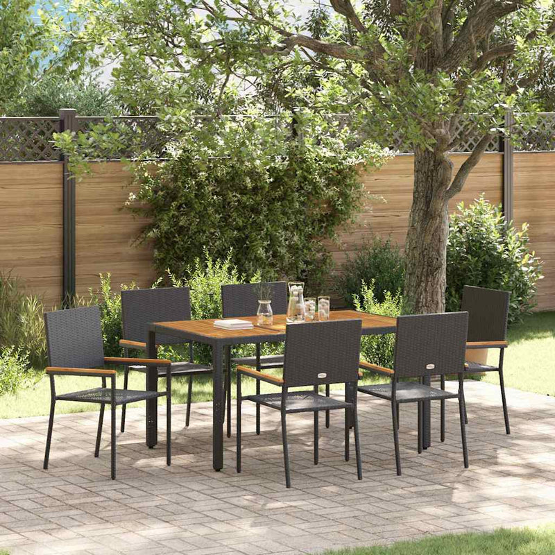 vidaXL Kert étkező szett 7 pcs Fekete és Fa 150 x 90 x 75 cm