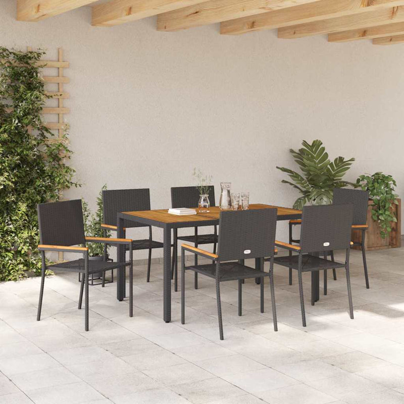 vidaXL Kert étkező szett 7 pcs Fekete és Fa 150 x 90 x 75 cm