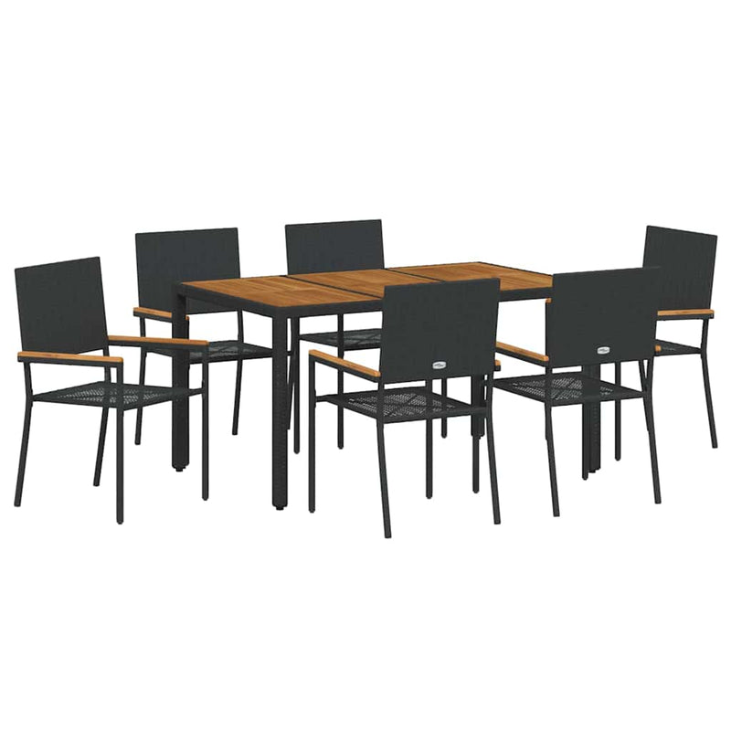 vidaXL Kert étkező szett 7 pcs Fekete és Fa 150 x 90 x 75 cm