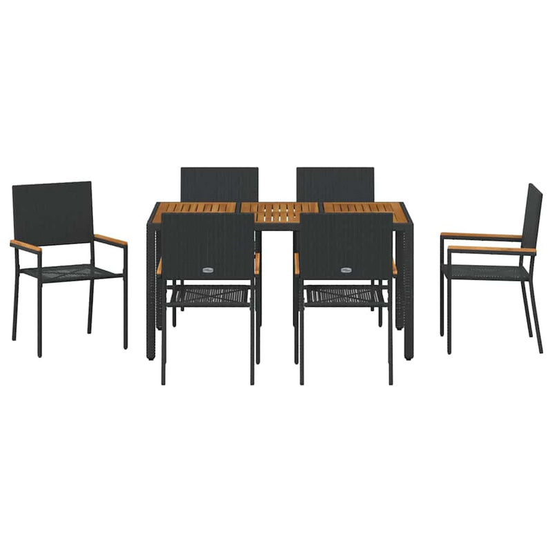 vidaXL Kert étkező szett 7 pcs Fekete és Fa 150 x 90 x 75 cm