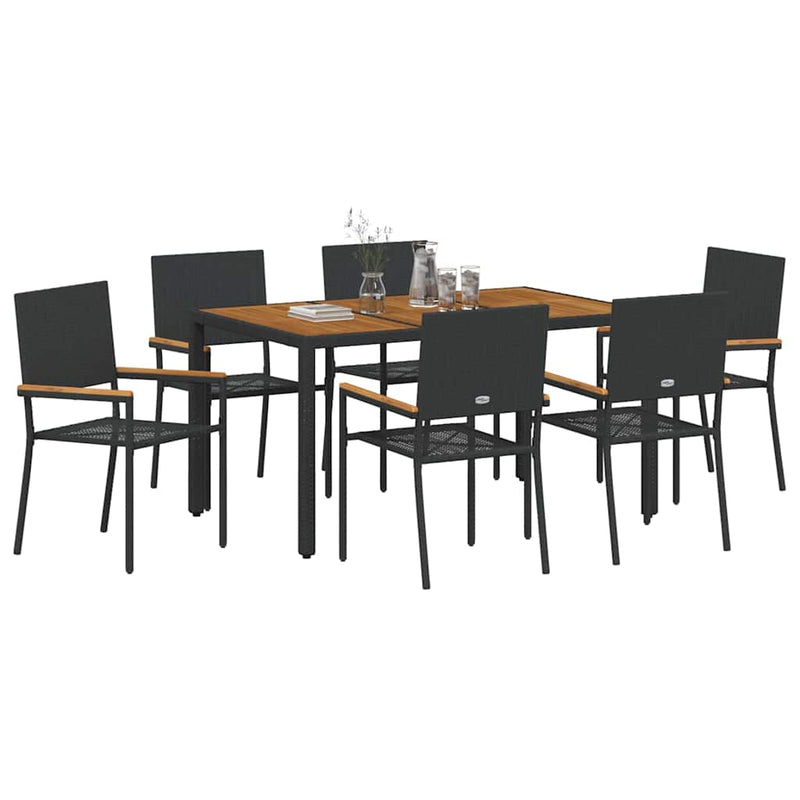 vidaXL Kert étkező szett 7 pcs Fekete és Fa 150 x 90 x 75 cm