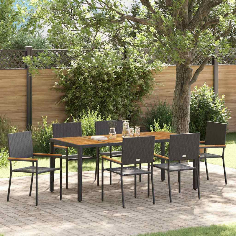 vidaXL Kert étkező szett 7 pcs Fekete 190 x 90 x 75 cm polirattan