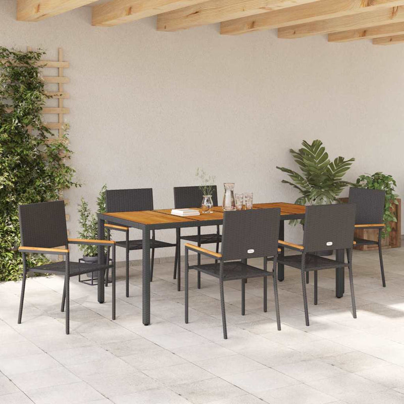 vidaXL Kert étkező szett 7 pcs Fekete 190 x 90 x 75 cm polirattan