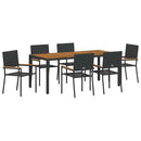 vidaXL Kert étkező szett 7 pcs Fekete 190 x 90 x 75 cm polirattan