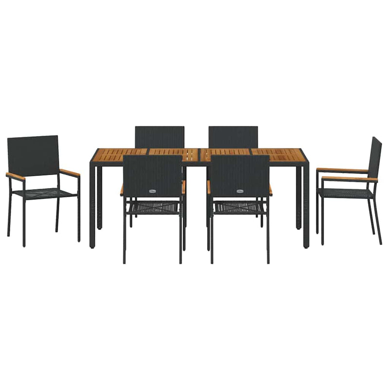 vidaXL Kert étkező szett 7 pcs Fekete 190 x 90 x 75 cm polirattan