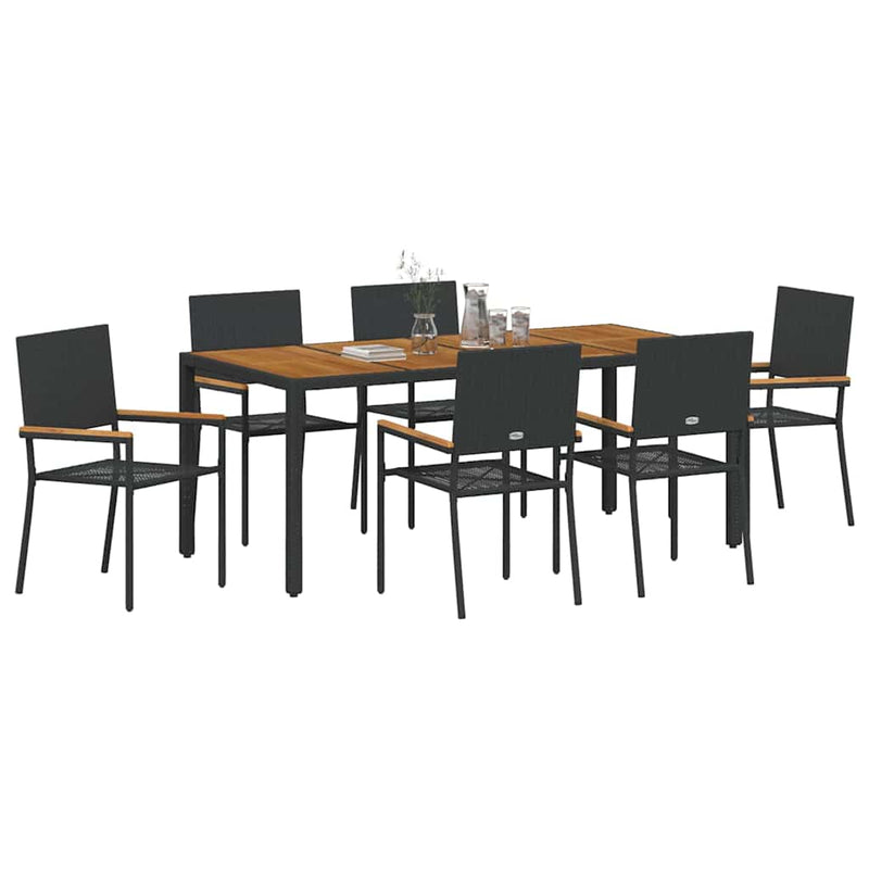 vidaXL Kert étkező szett 7 pcs Fekete 190 x 90 x 75 cm polirattan