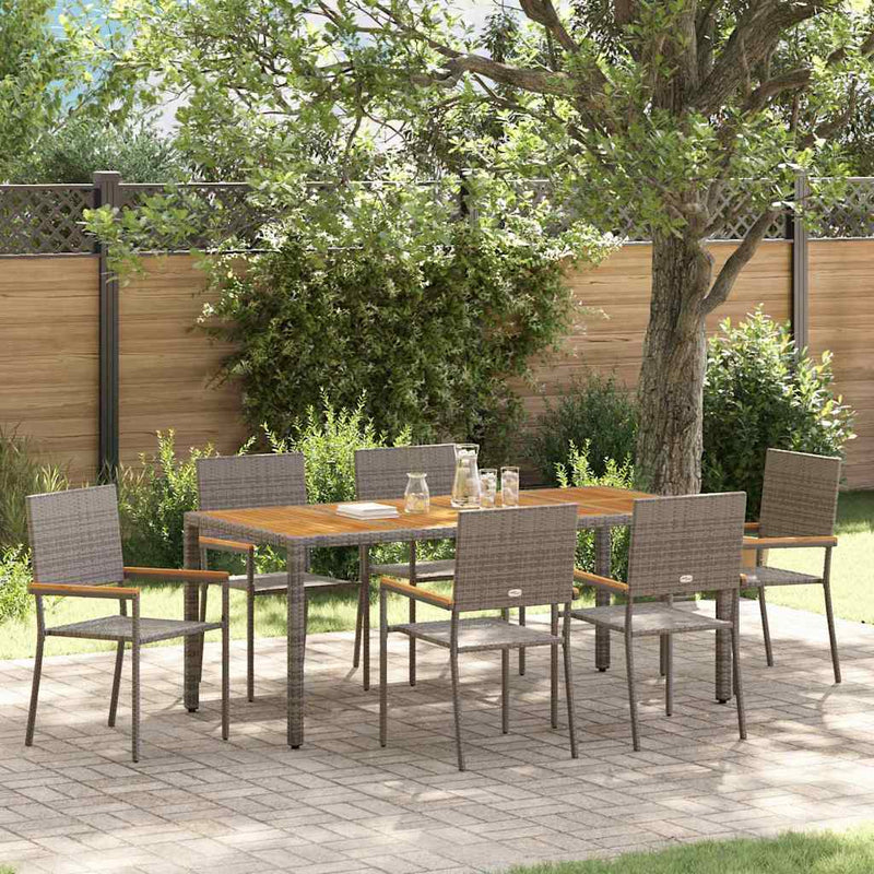 vidaXL Kert étkező szett 7 pcs Szürke 190 x 90 x 75 cm polirattan