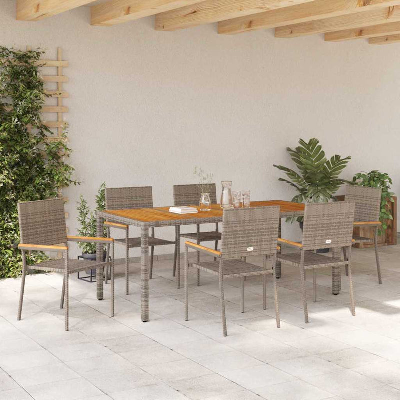 vidaXL Kert étkező szett 7 pcs Szürke 190 x 90 x 75 cm polirattan