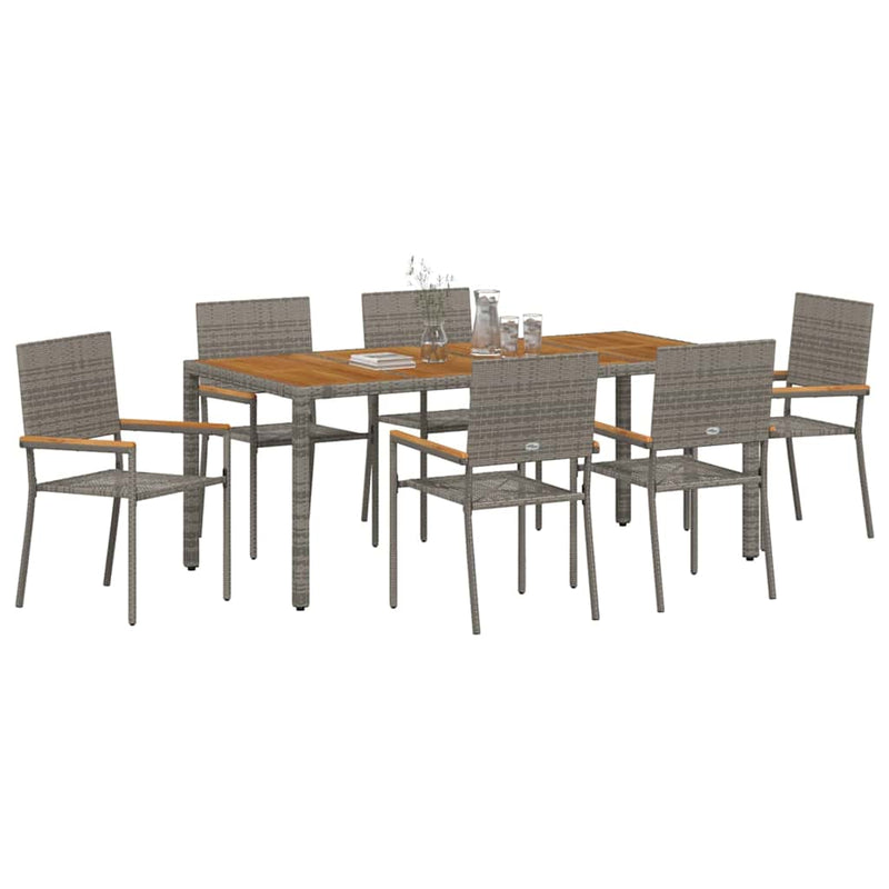 vidaXL Kert étkező szett 7 pcs Szürke 190 x 90 x 75 cm polirattan
