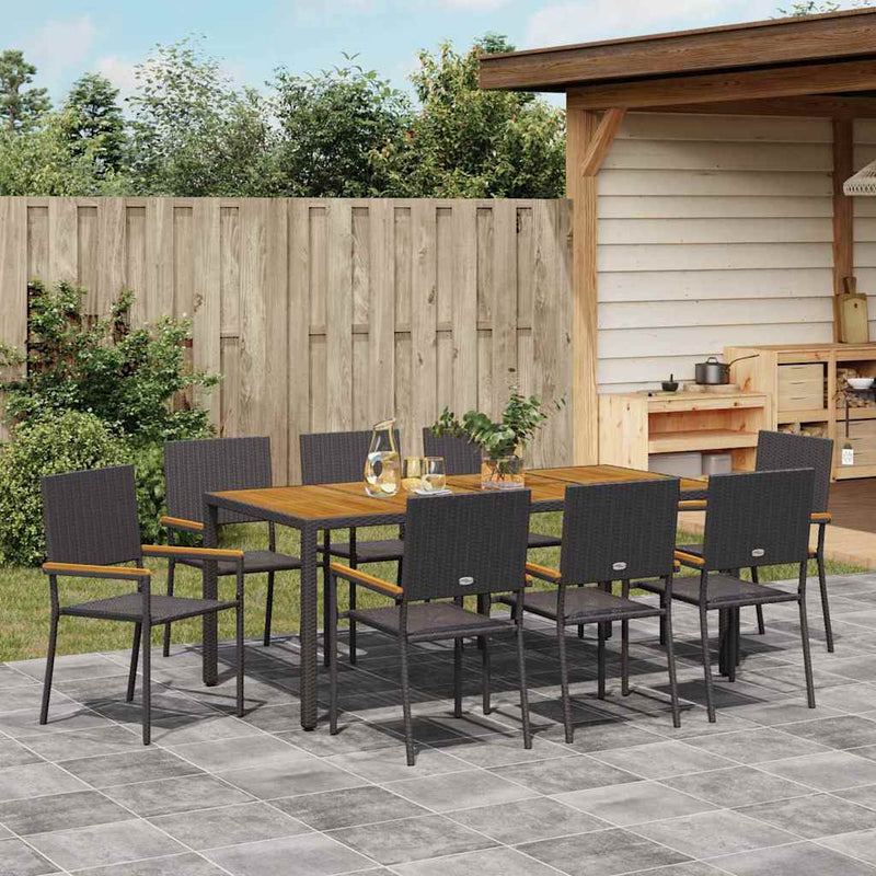 vidaXL Kert étkező szett 9 pcs Fekete és Barna 190 x 90 x 75 cm