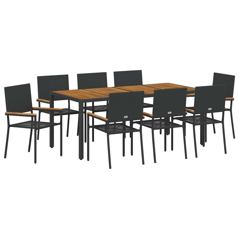 vidaXL Kert étkező szett 9 pcs Fekete és Barna 190 x 90 x 75 cm
